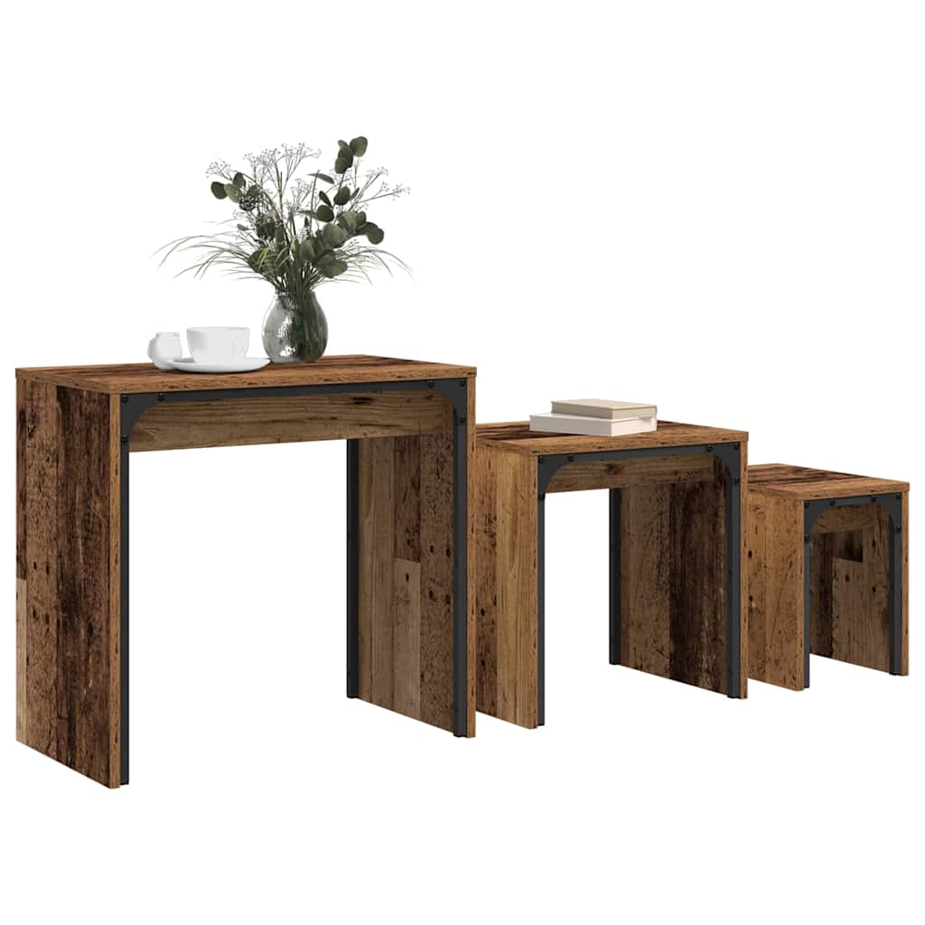 Table basse gigogne 3 pcs Bois ancien 60 x 35 x 56 cm - XIOS