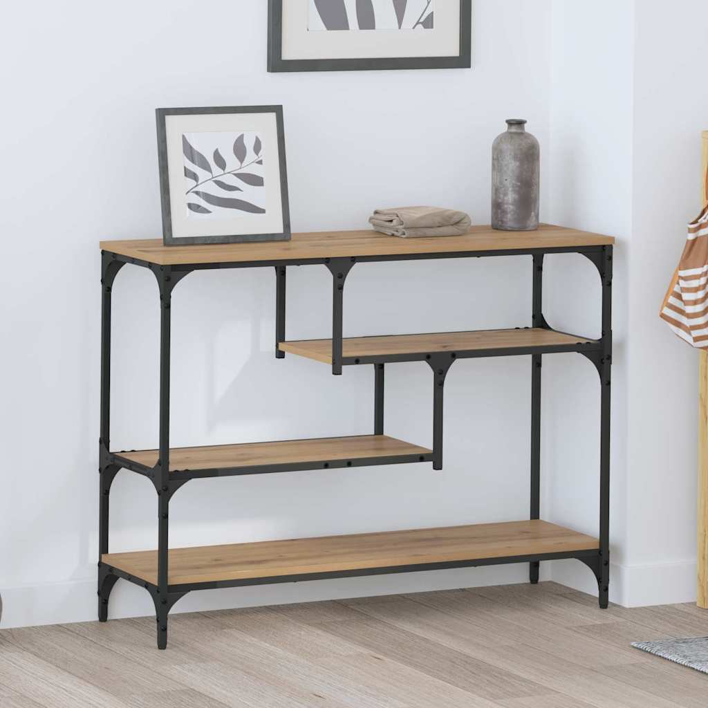 Table console avec étagère chêne artisanal 100 x 30 x 75 cm - XIOS