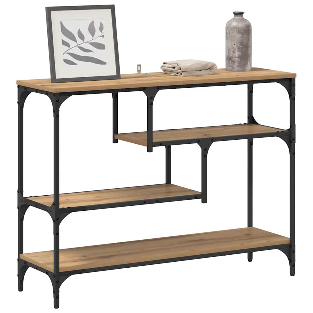 Table console avec étagère chêne artisanal 100 x 30 x 75 cm - XIOS