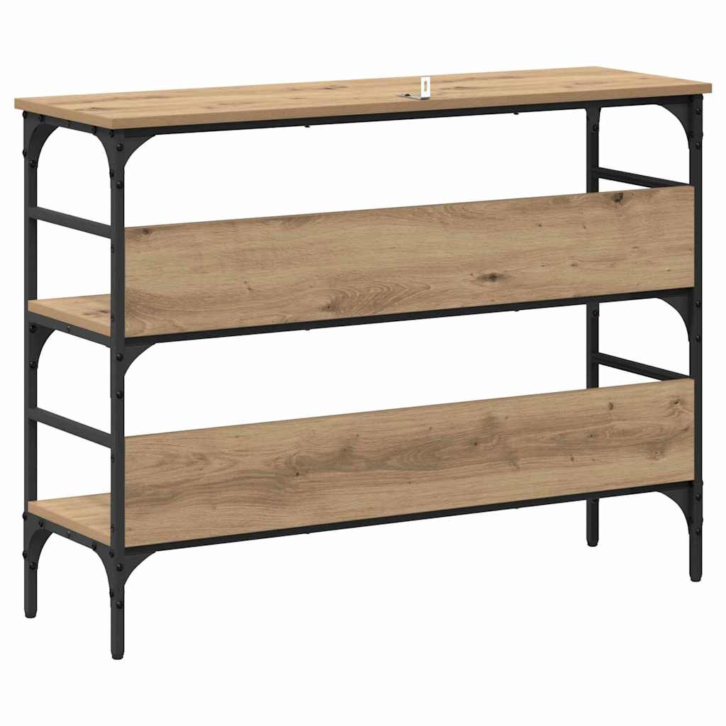 Table console avec étagère chêne artisanal 100 x 32 x 75 cm - XIOS