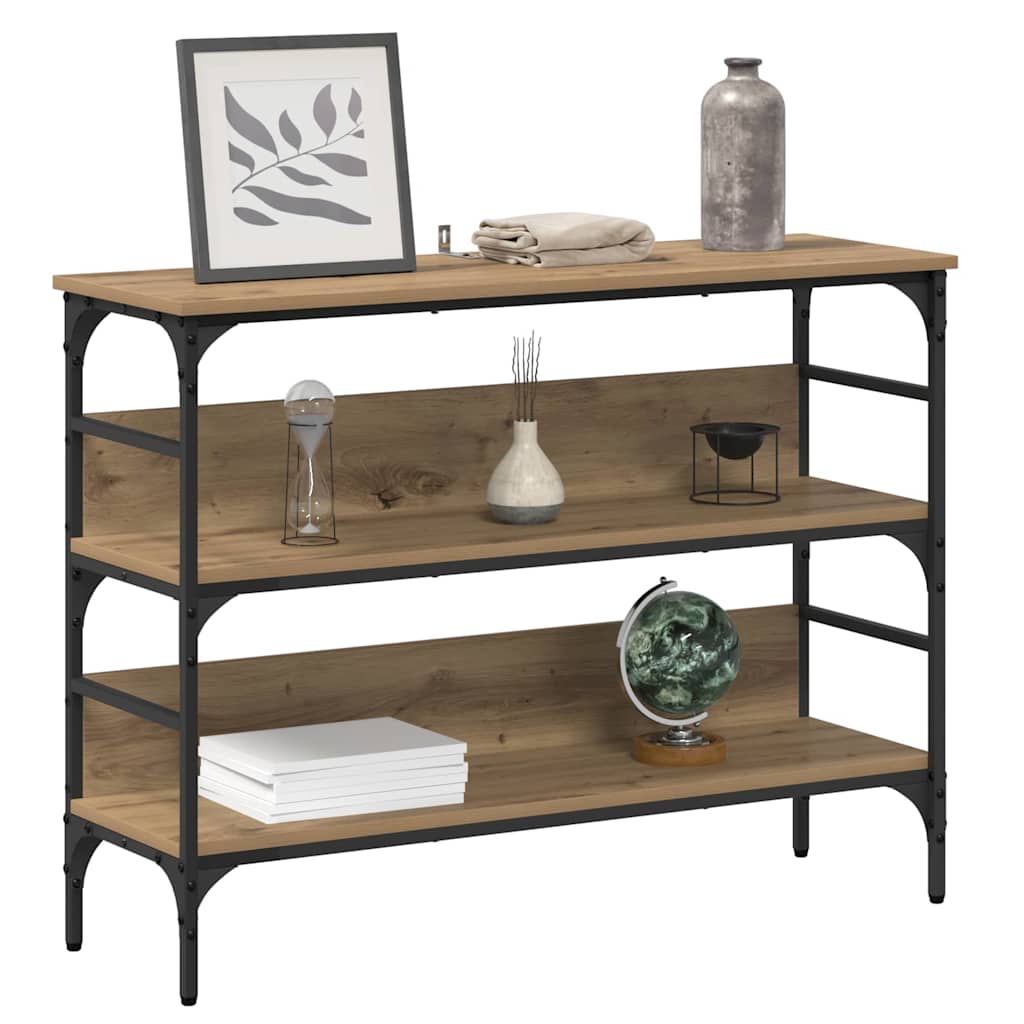 Table console avec étagère chêne artisanal 100 x 32 x 75 cm - XIOS