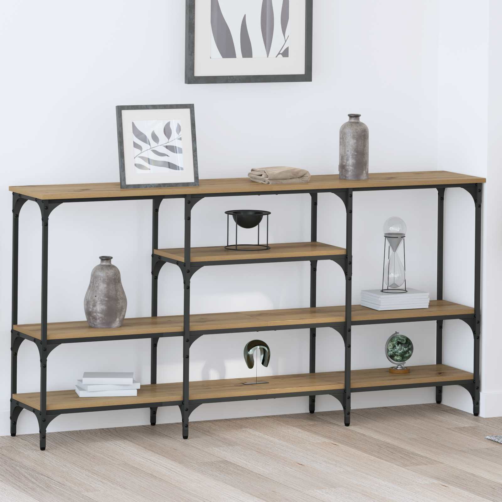 Table console avec étagère chêne artisanal 160 x 29 x 80 cm - XIOS
