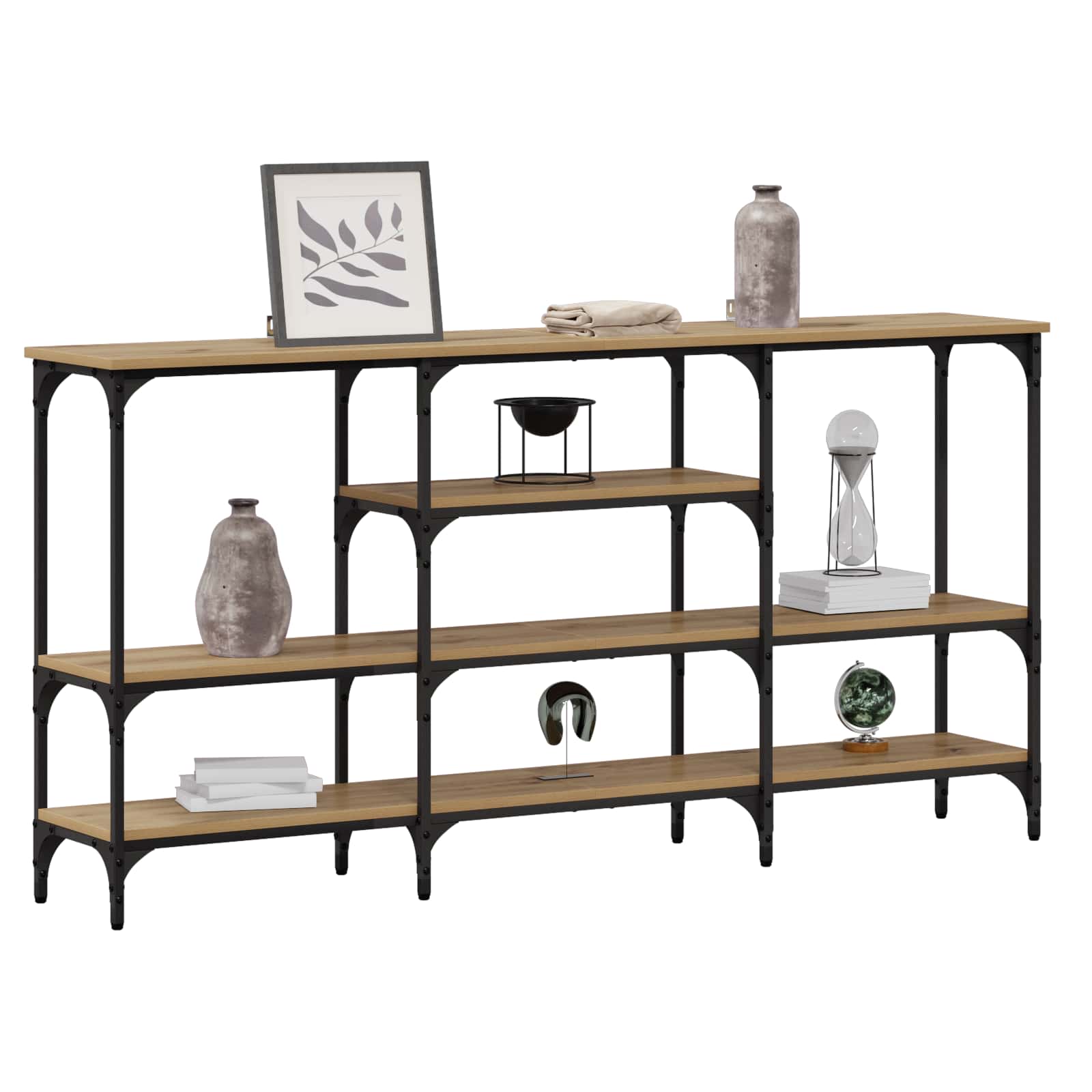 Table console avec étagère chêne artisanal 160 x 29 x 80 cm - XIOS