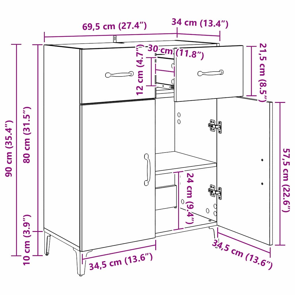 Buffet chêne artisanal 34 x 69.5 x 90 cm Bois d'ingénierie - XIOS