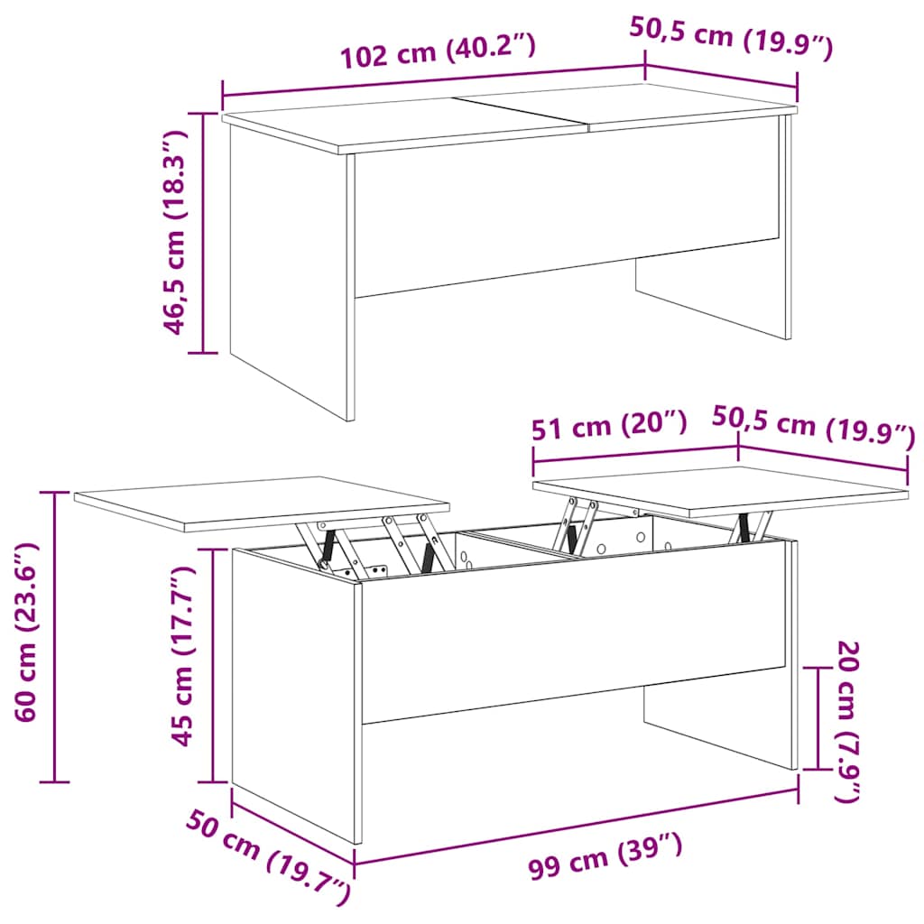 Table basse Bois ancien 102 x 50,5 x 46,5 cm Bois d'ingénierie - XIOS