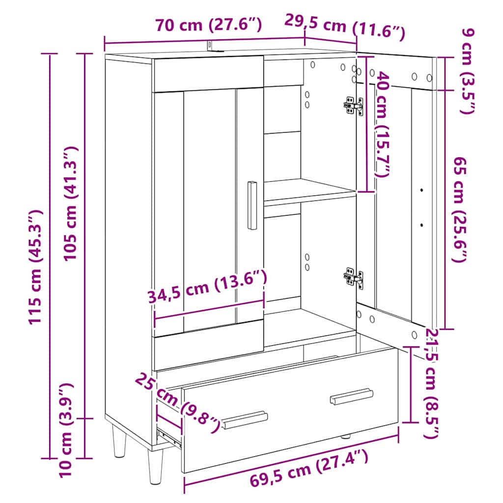 Haut Armoire Chêne noir 70 x 31 x 115 cm Bois d'ingénierie - XIOS