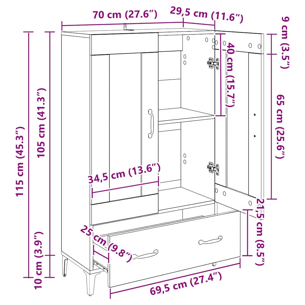 Haut Armoire avec tiroir Chêne noir 70 x 31 x 115 cm - XIOS