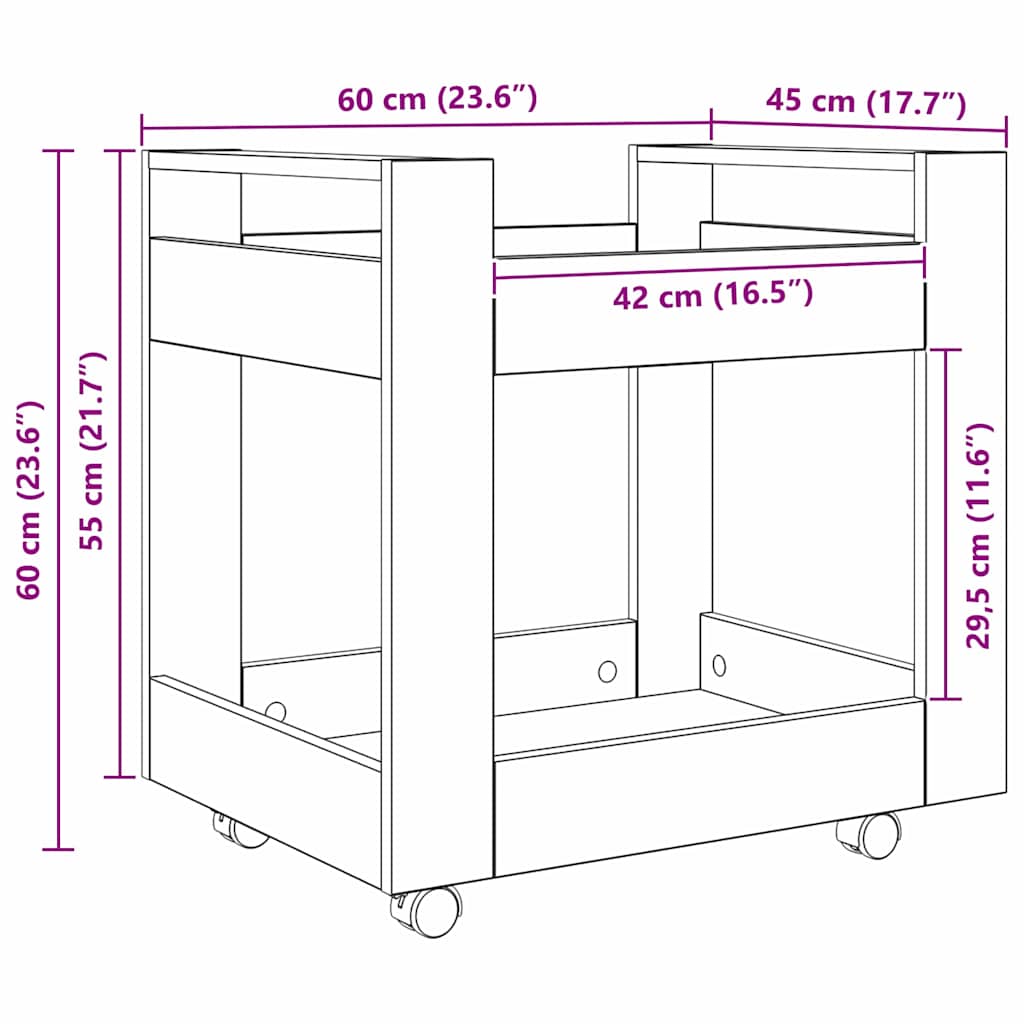Trolley de Bureau Chêne artisanal 60 x 45 x 60 cm - XIOS