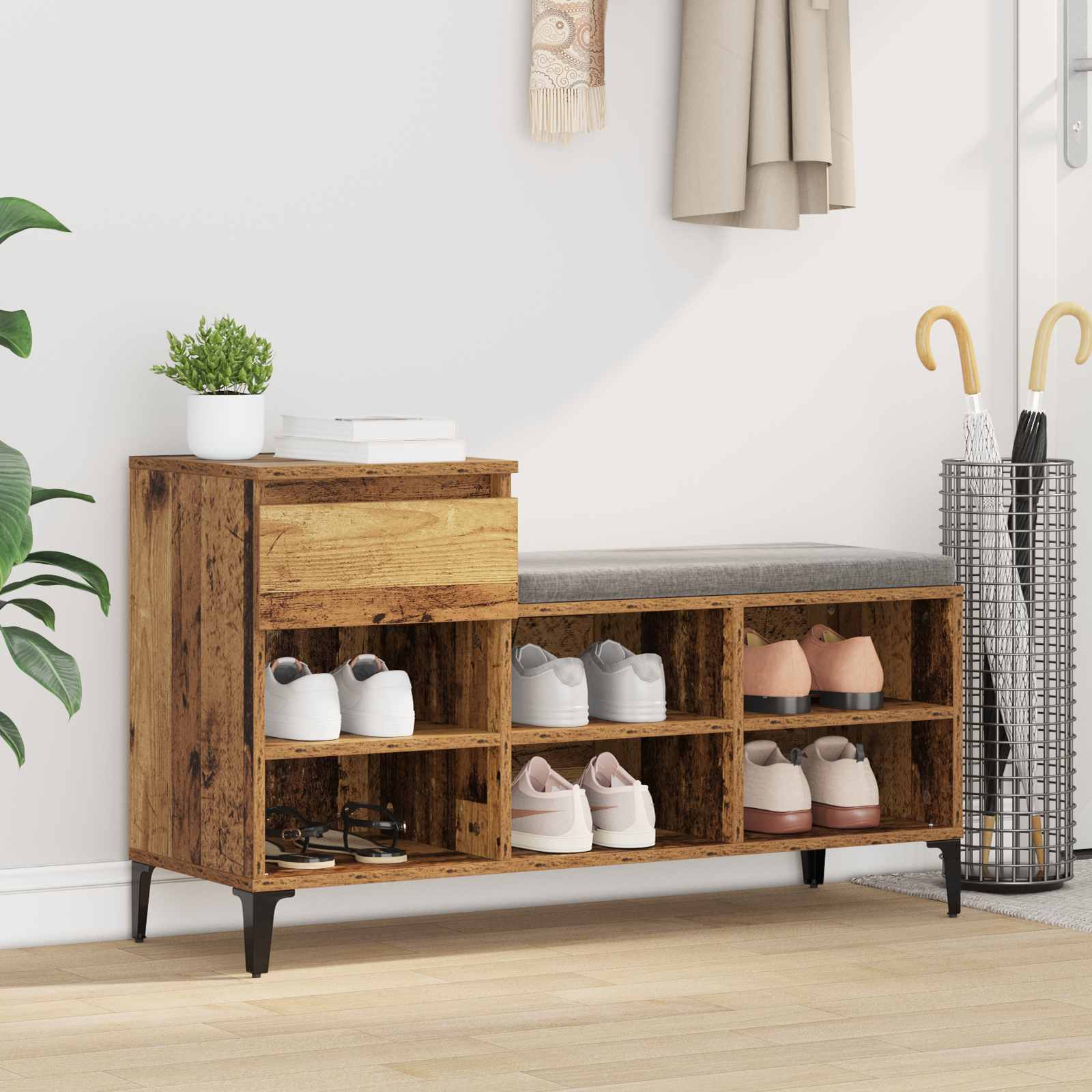 Cabinet à chaussures avec tiroir Bois ancien 102 x 36 x 60 cm - XIOS