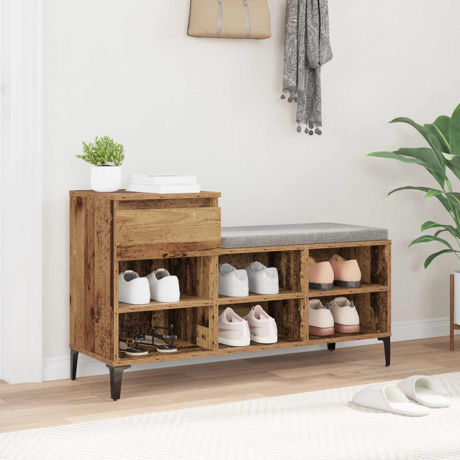 Cabinet à chaussures avec tiroir Bois ancien 102 x 36 x 60 cm - XIOS