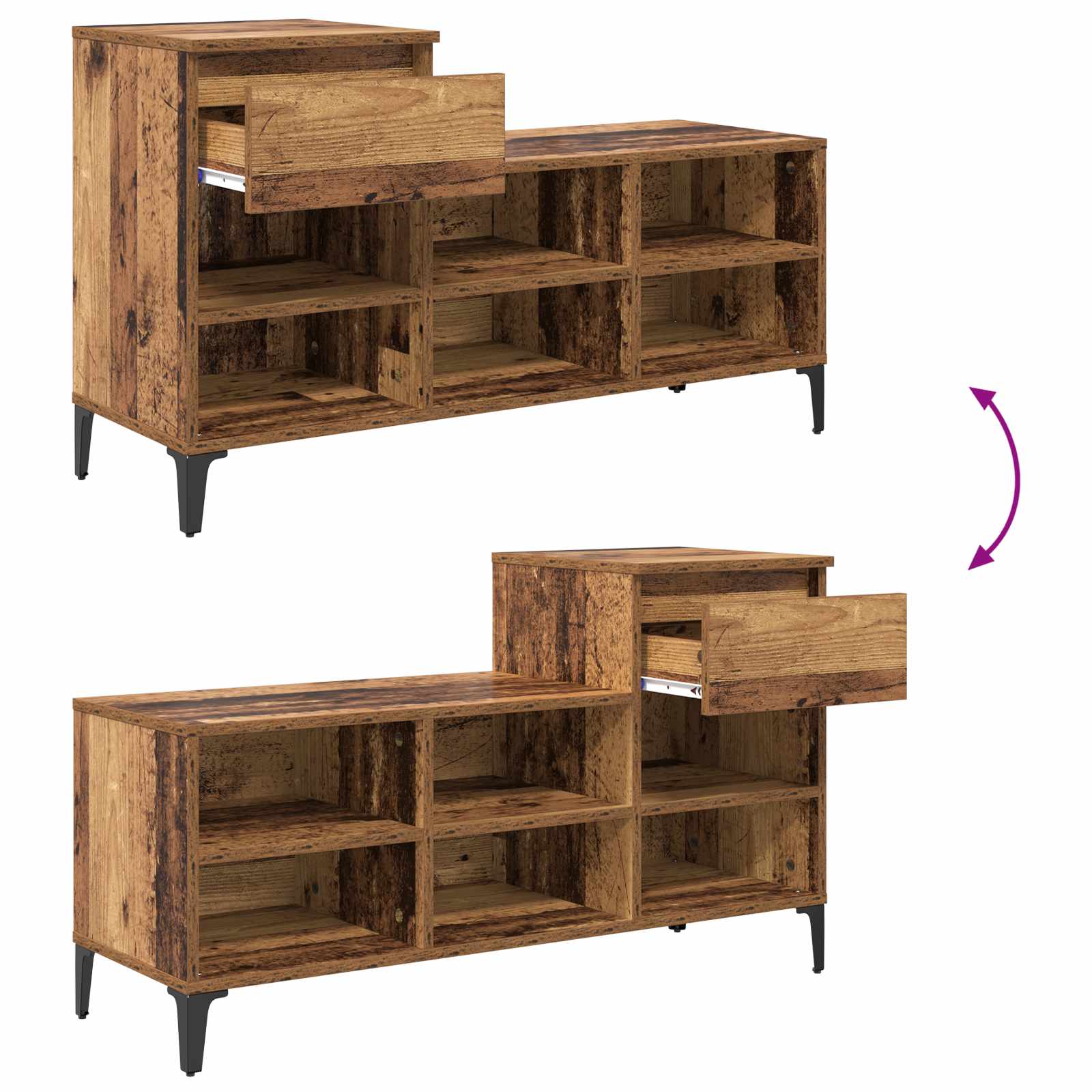 Cabinet à chaussures avec tiroir Bois ancien 102 x 36 x 60 cm - XIOS