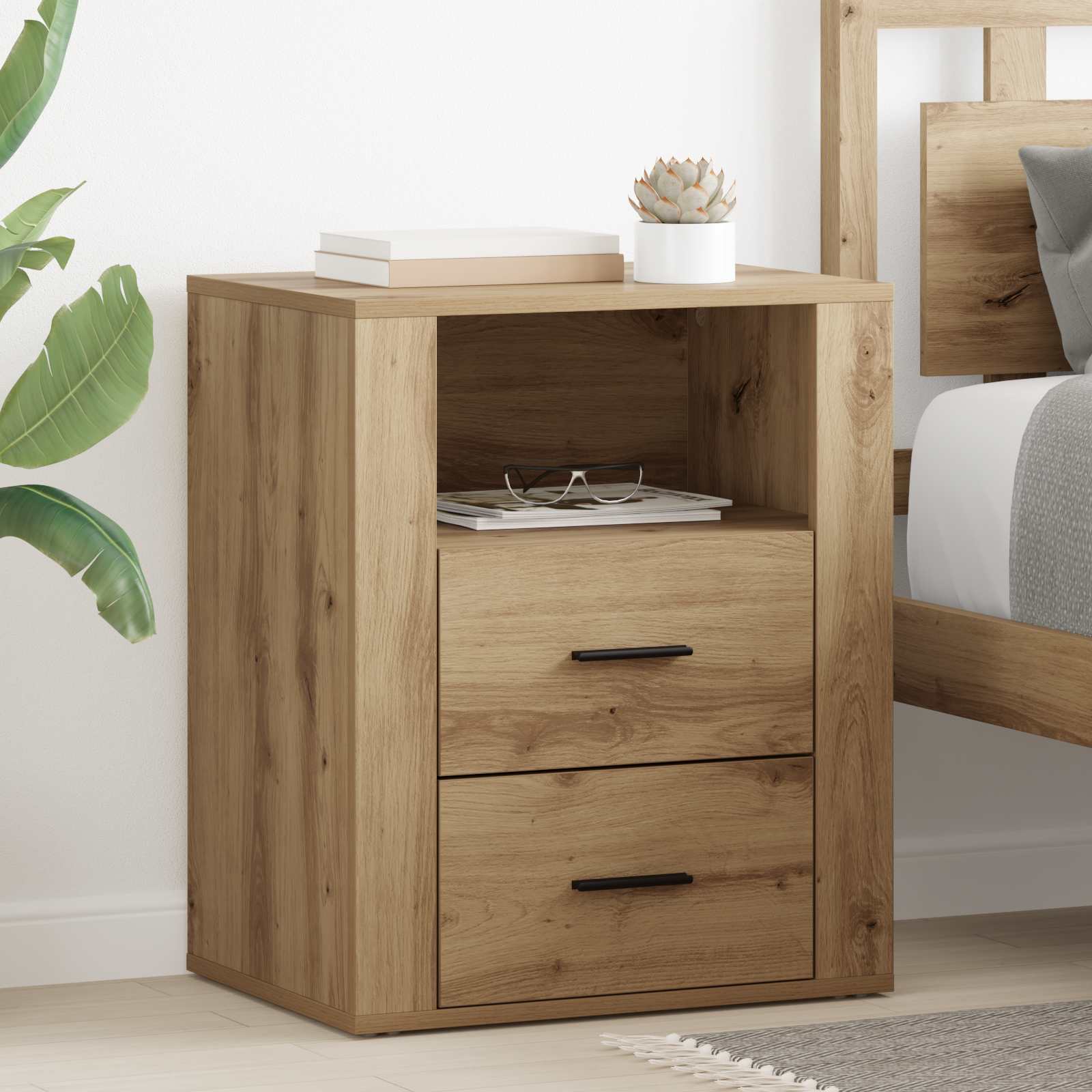 Cabinet de chevet avec tiroir Chêne artisanal 35 x 50 x 60 cm - XIOS