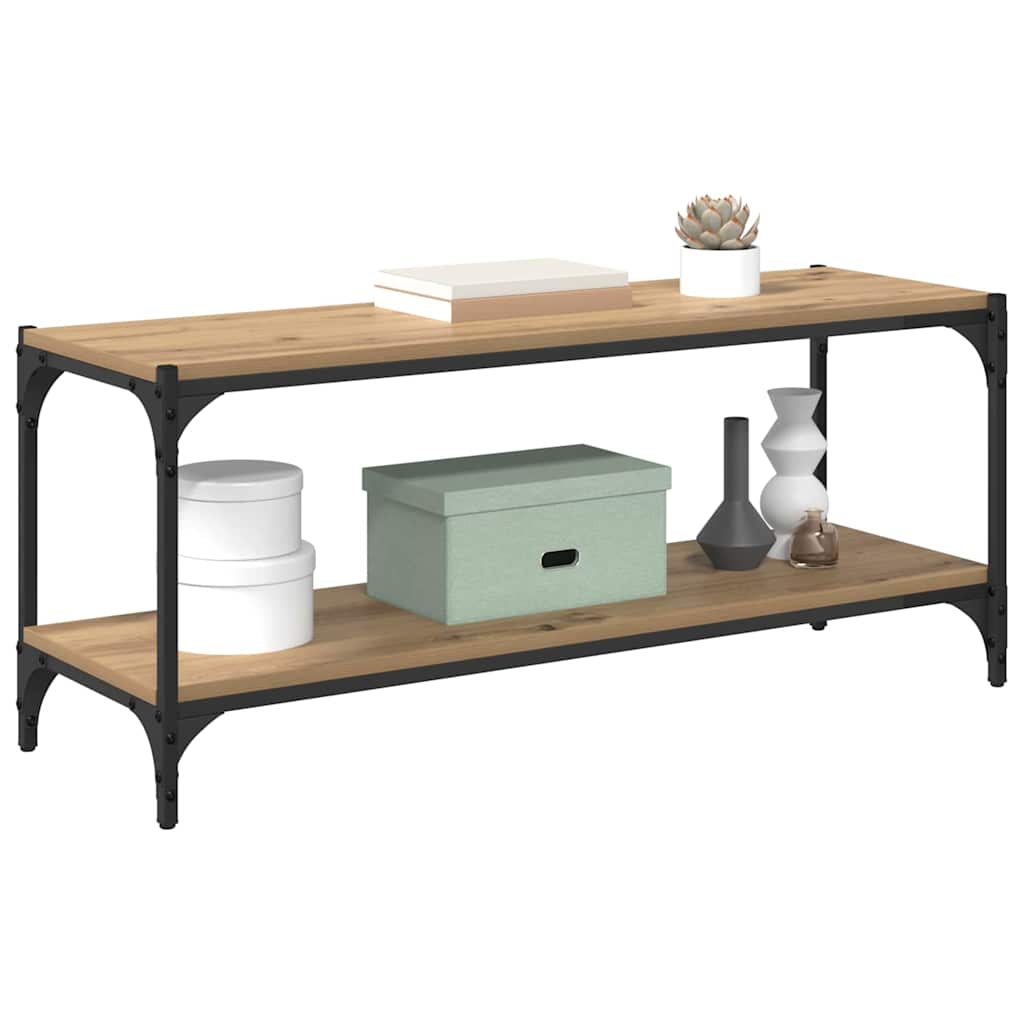 Meuble TV Chêne artisanal 100x33x41cm Bois d'ingénierie et fer - XIOS