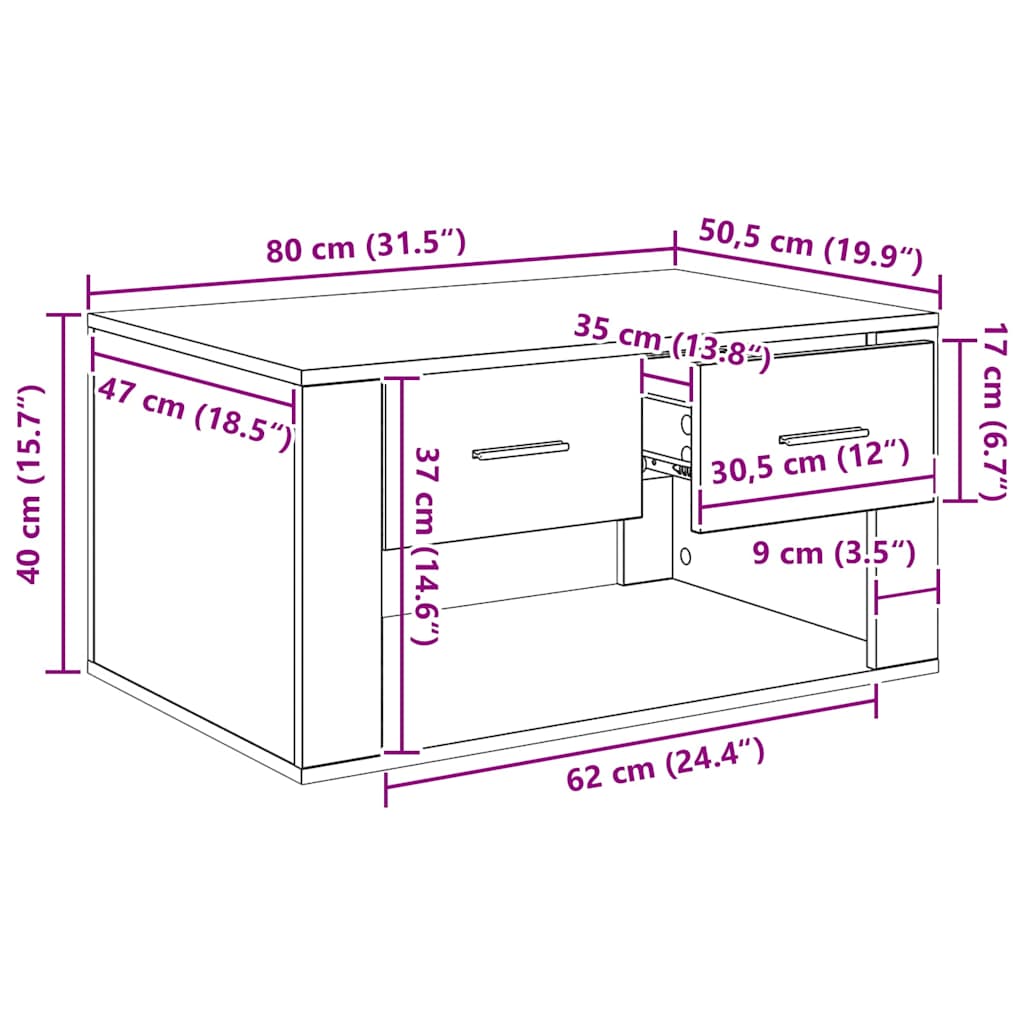 Table basse Chêne artisanal 80 x 50 x 40 cm Bois d'ingénierie - XIOS