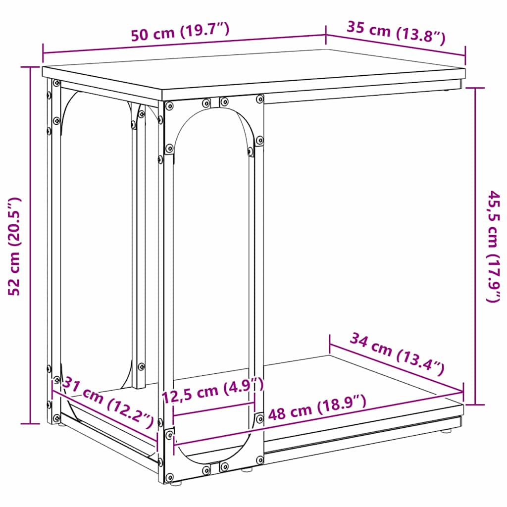 Table d'appoint avec étagère chêne artisanal 50 x 35 x 52 cm - XIOS