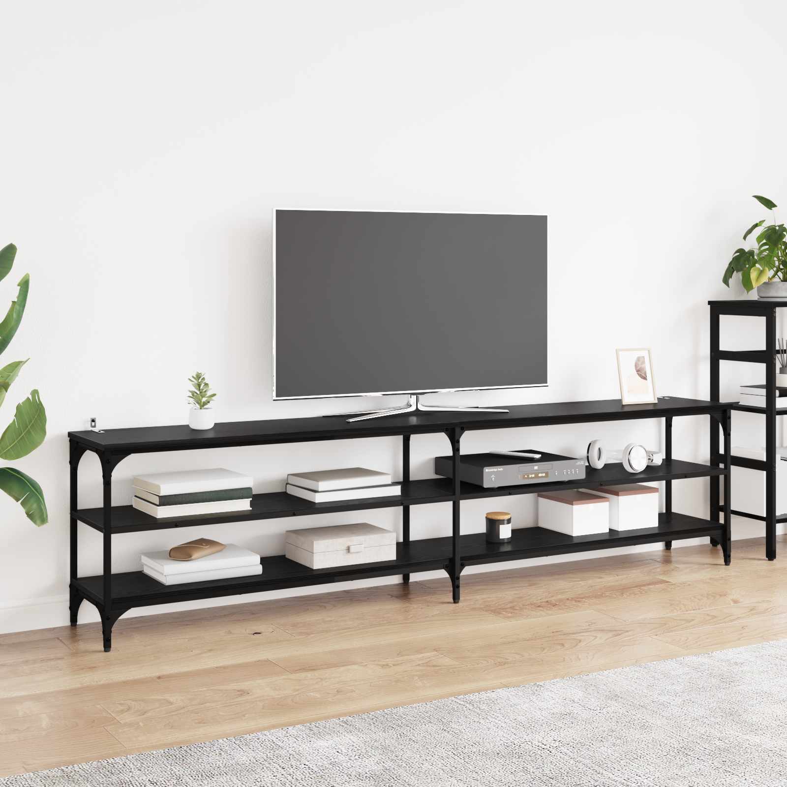 Meuble TV Chêne noir 200 x 30 x 50 cm Bois d'ingénierie et fer - XIOS
