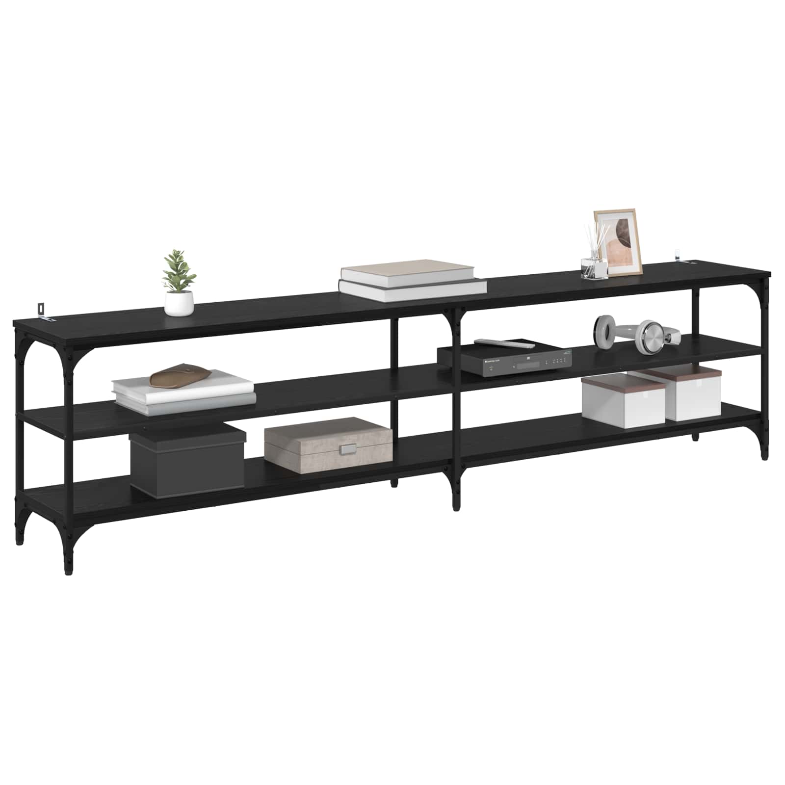Meuble TV Chêne noir 200 x 30 x 50 cm Bois d'ingénierie et fer - XIOS