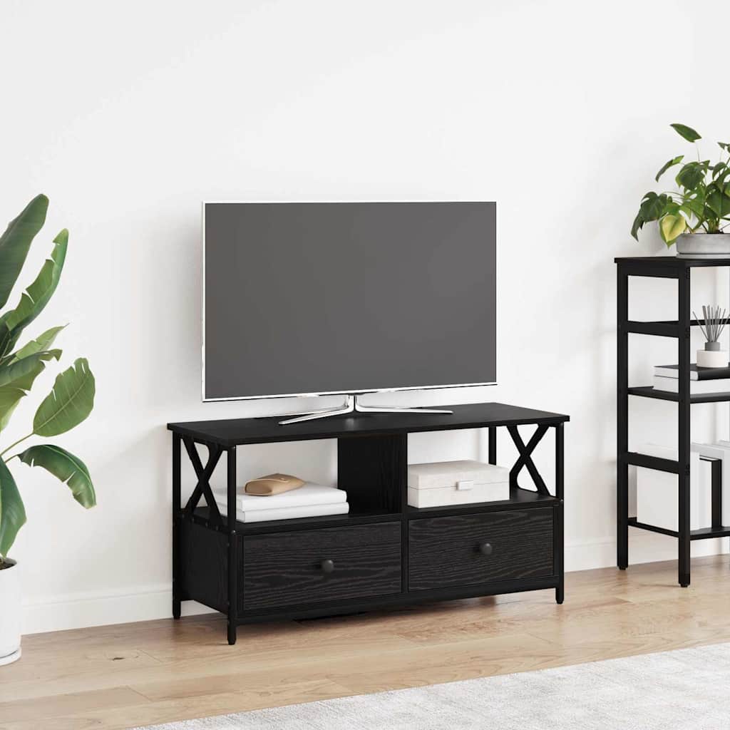 Meuble TV Chêne noir 90 x 33 x 45 cm Bois d'ingénierie et acier - XIOS