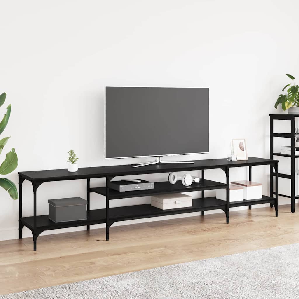 Meuble TV Chêne noir 201 x 35 x 45 cm Bois d'ingénierie et fer - XIOS