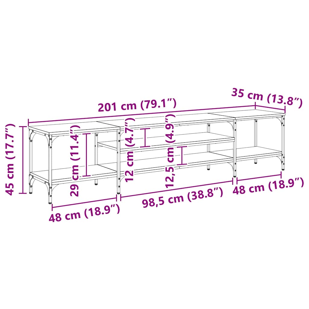 Meuble TV Chêne noir 201 x 35 x 45 cm Bois d'ingénierie et fer - XIOS