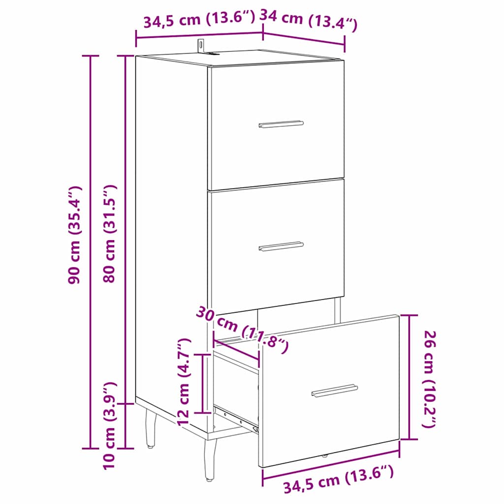Buffet chêne artisanal 34 x 34,5 x 90 cm Bois d'ingénierie - XIOS