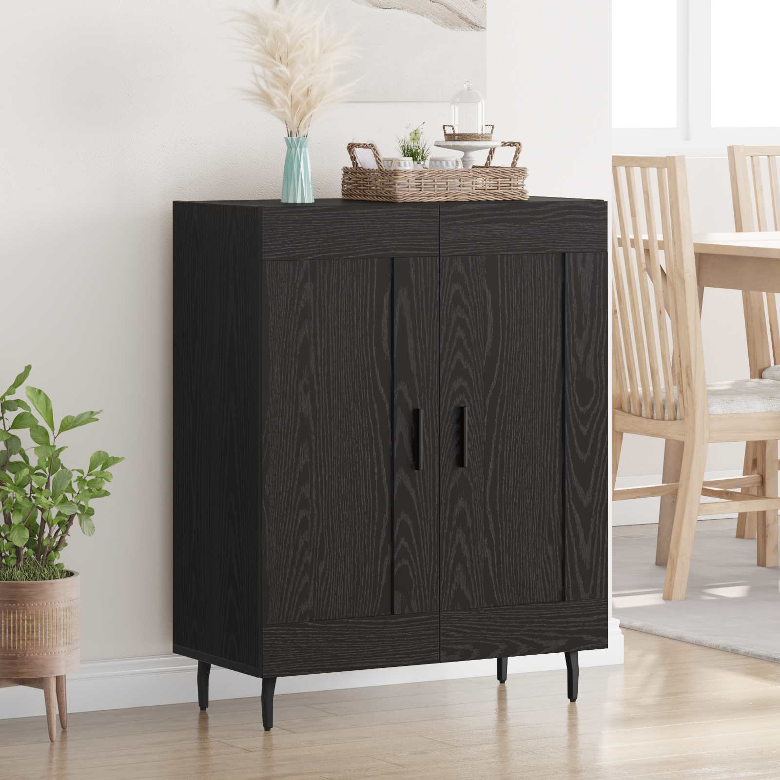 Buffet Chêne noir 69,5 x 34 x 90 cm Bois d'ingénierie et fer - XIOS