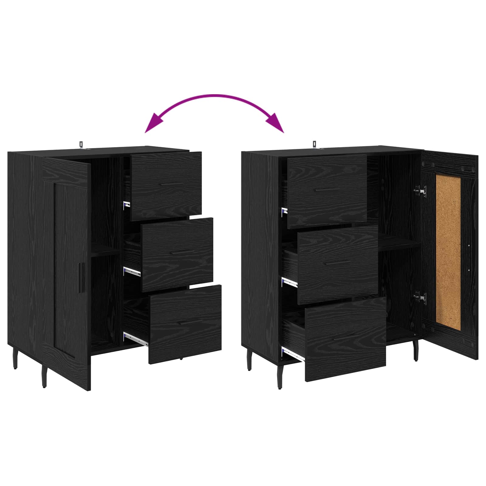 Buffet Chêne noir 69,5 x 34 x 90 cm Bois d'ingénierie et fer - XIOS