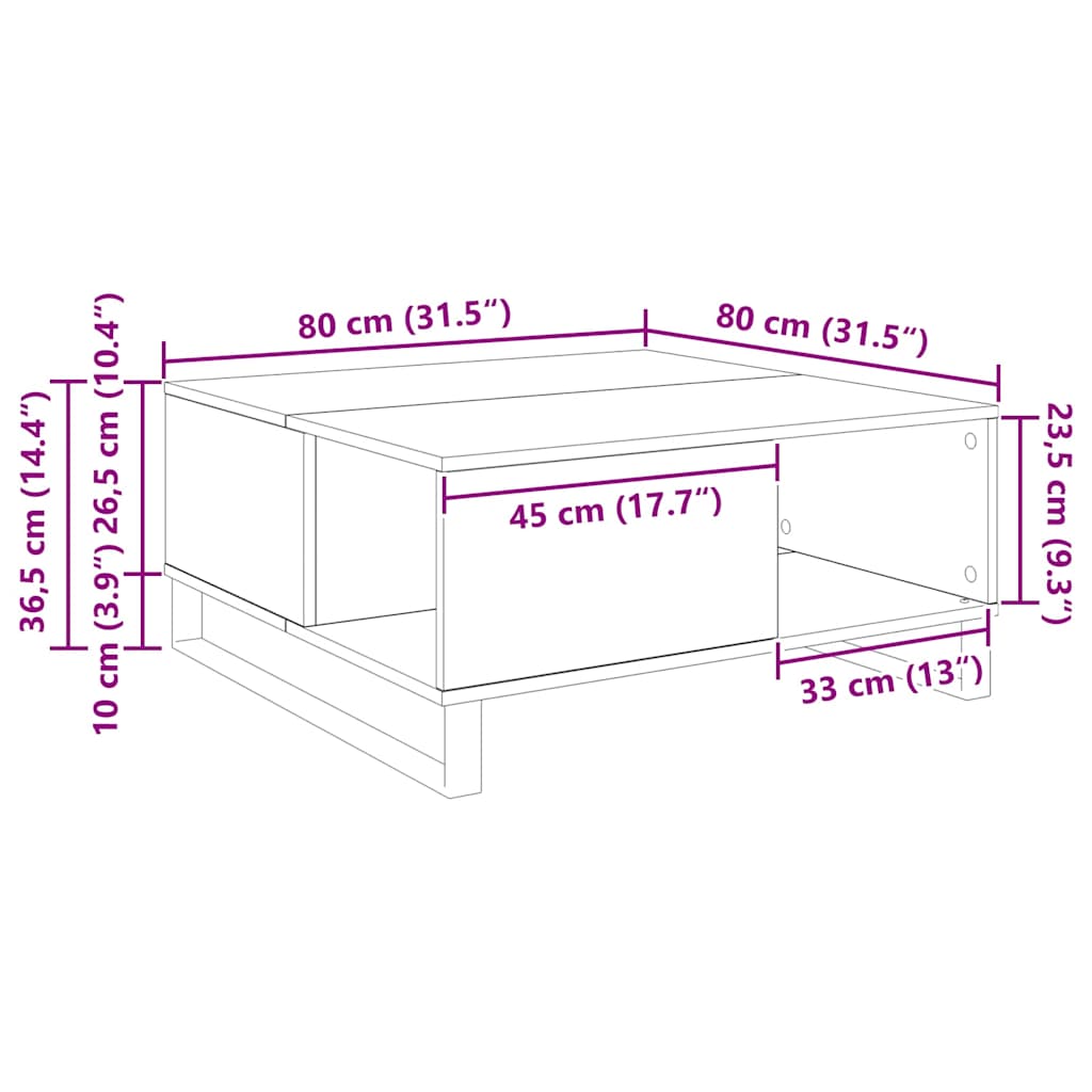 Table basse chêne artisanal 80 x 80 x 36,5 cm Bois d'ingénierie - XIOS