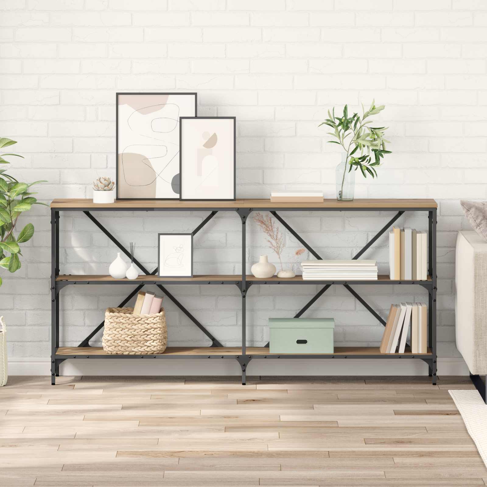 Table console avec étagère Chêne artisanal 160 x 30 x 75 cm - XIOS