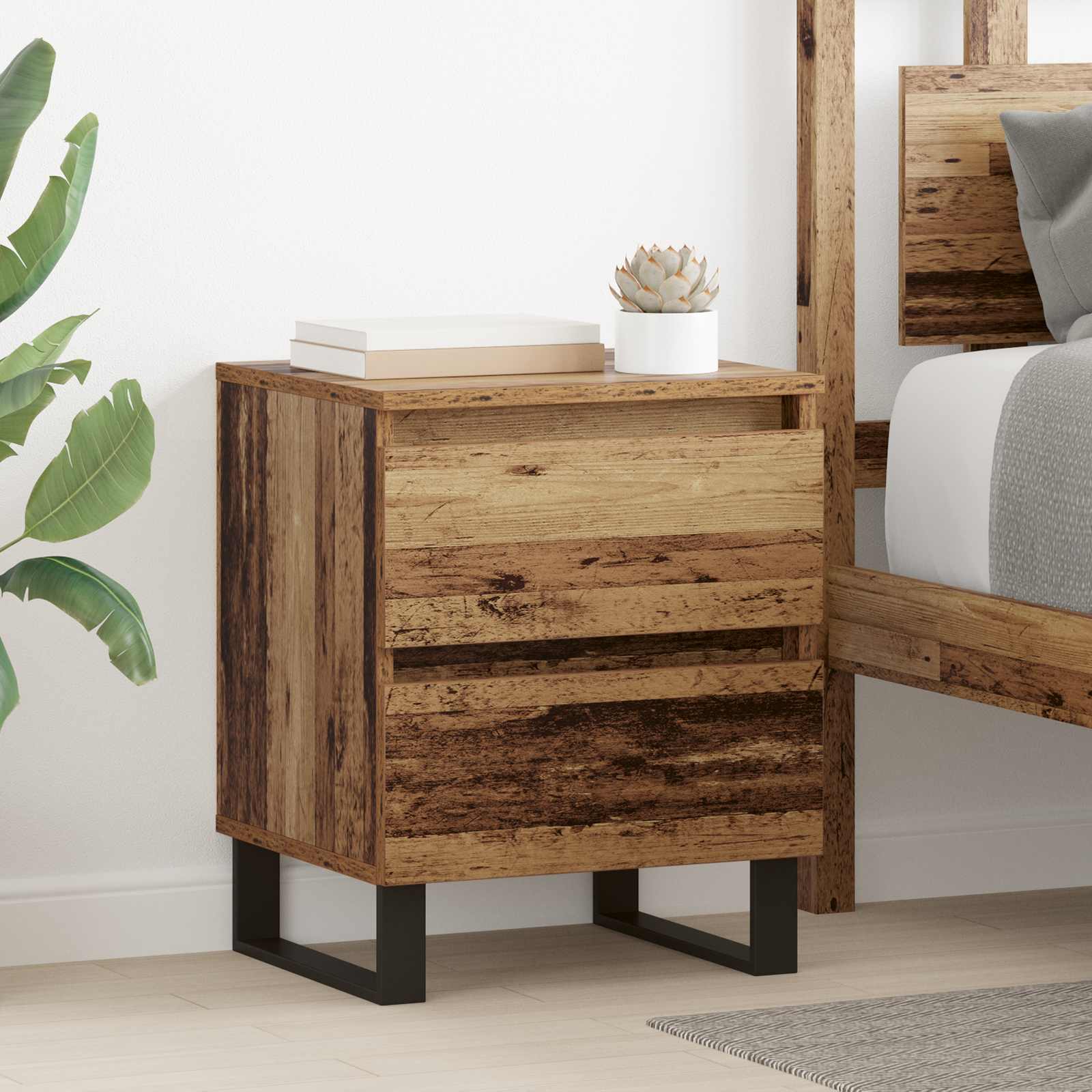 Cabinet de chevet avec tiroir 2 pcs Bois ancien 40 x 35 x 50 cm - XIOS