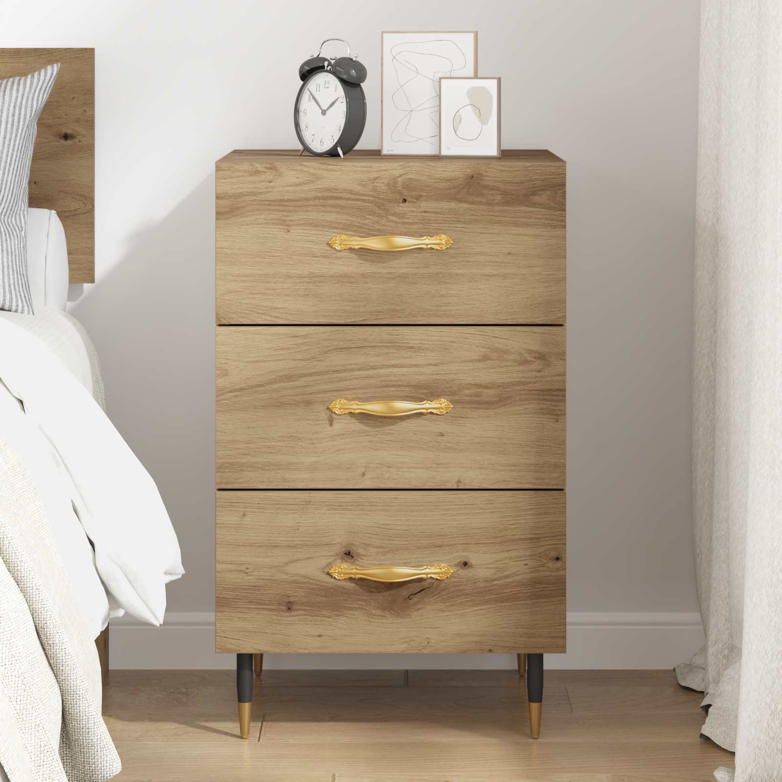 Cabinet de chevet avec tiroir Chêne artisanal 40 x 40 x 66 cm - XIOS