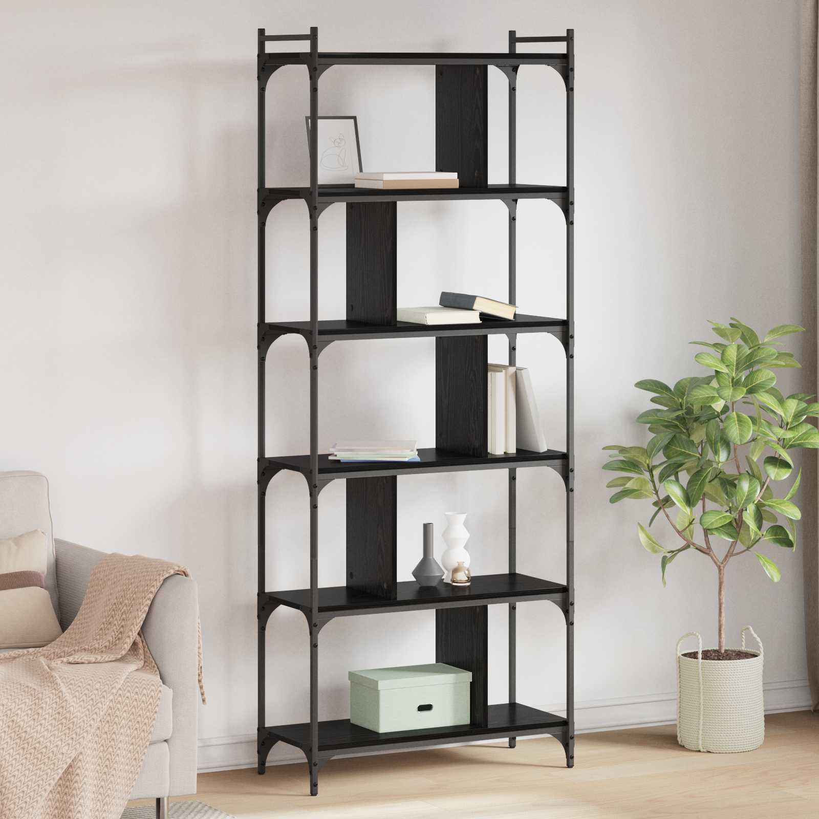 Bibliothèque Chêne noir 76 x 32 x 192 cm Bois d'ingénierie - XIOS