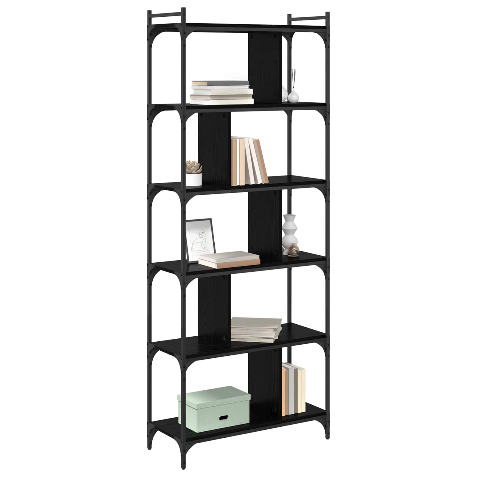 Bibliothèque Chêne noir 76 x 32 x 192 cm Bois d'ingénierie - XIOS