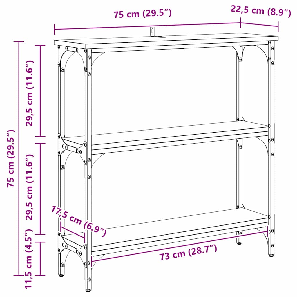 Table console avec étagère Chêne noir 75 x 22.5 x 75 cm - XIOS
