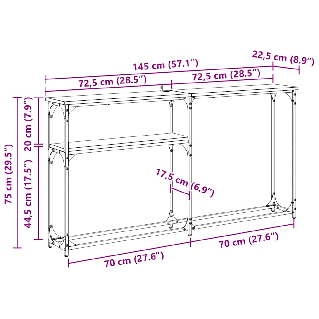 TableConsole Chêne artisanal 145 x 22,5 x 75 cm - XIOS