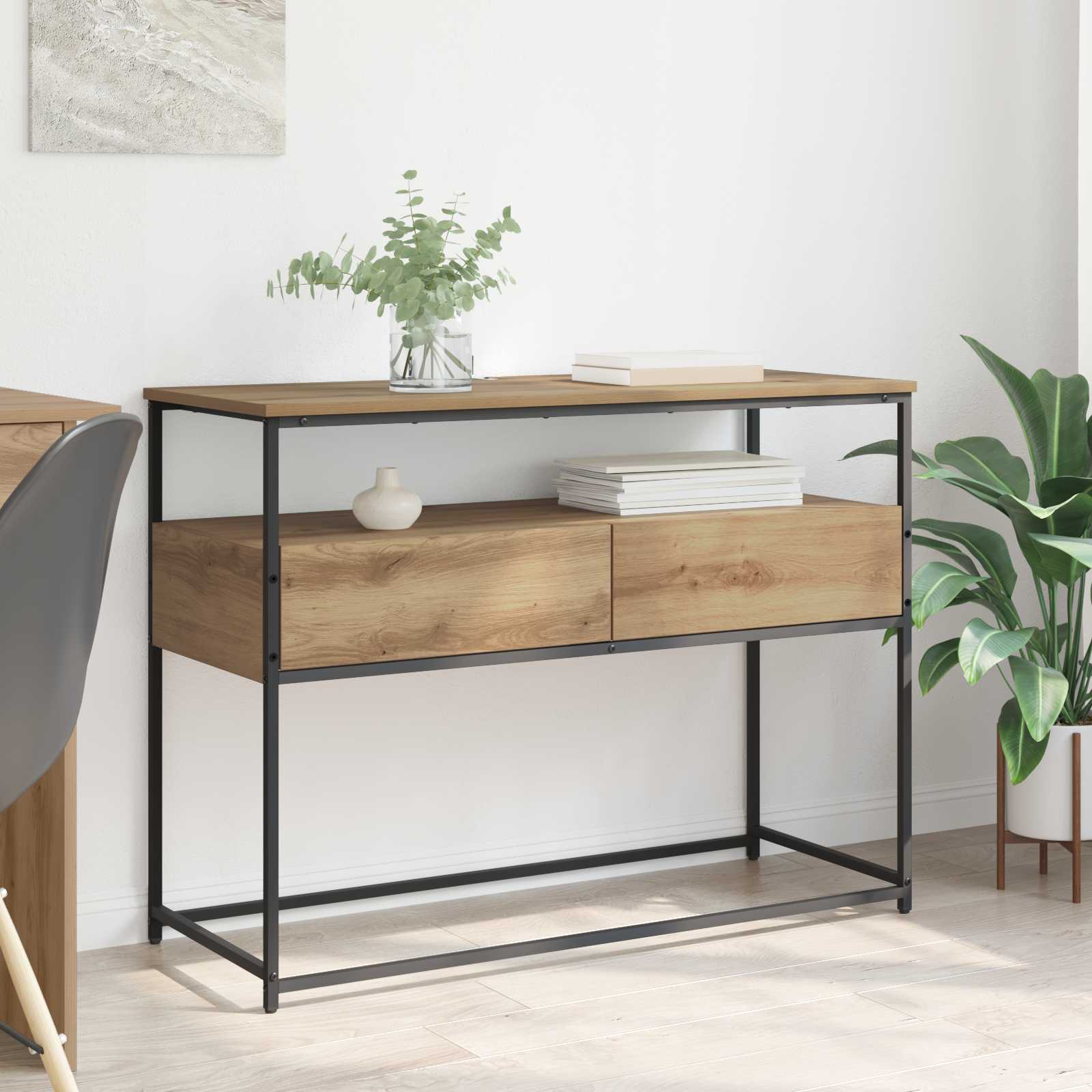 Table console avec tiroir Chêne artisanal 100 x 40 x 75 cm - XIOS