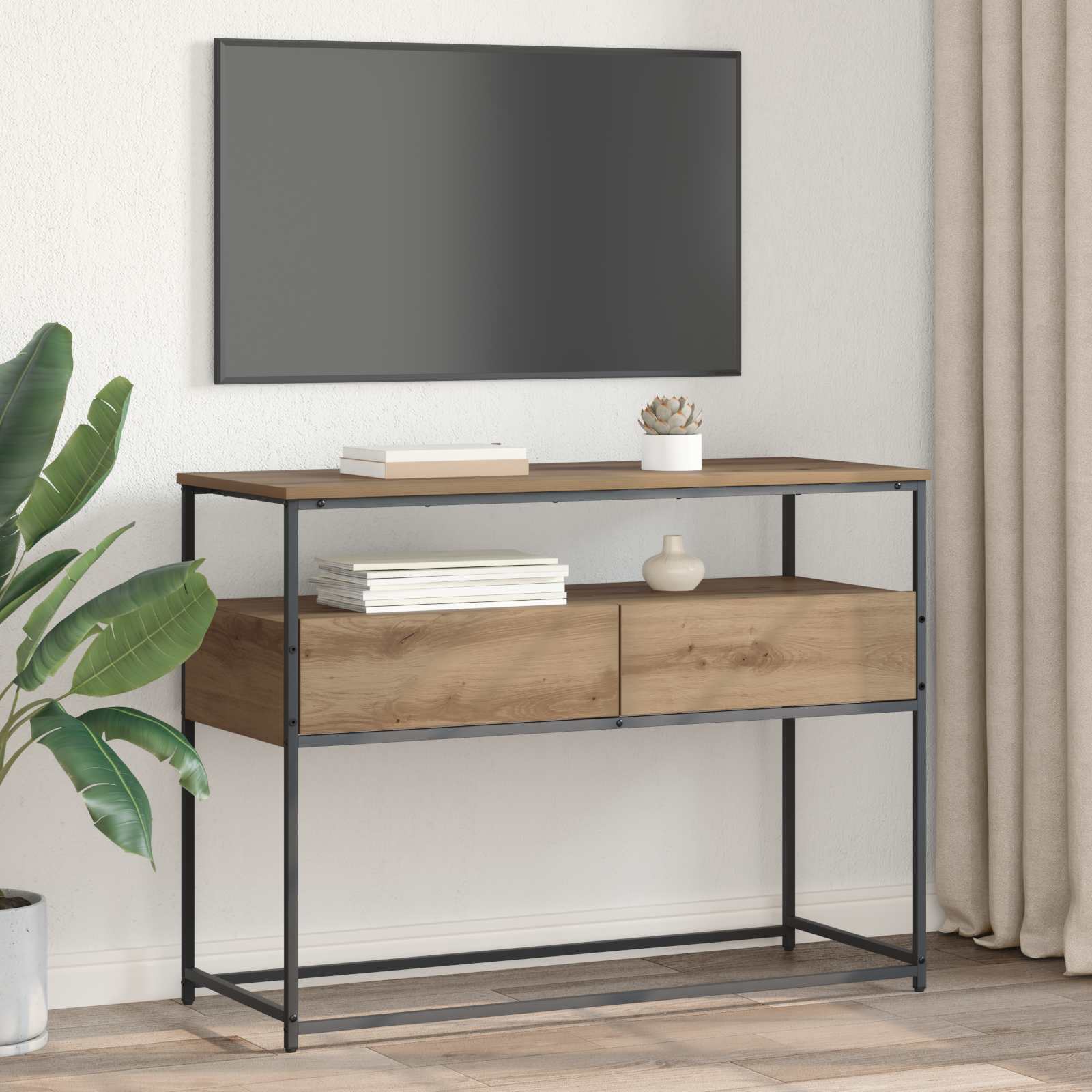 Table console avec tiroir Chêne artisanal 100 x 40 x 75 cm - XIOS