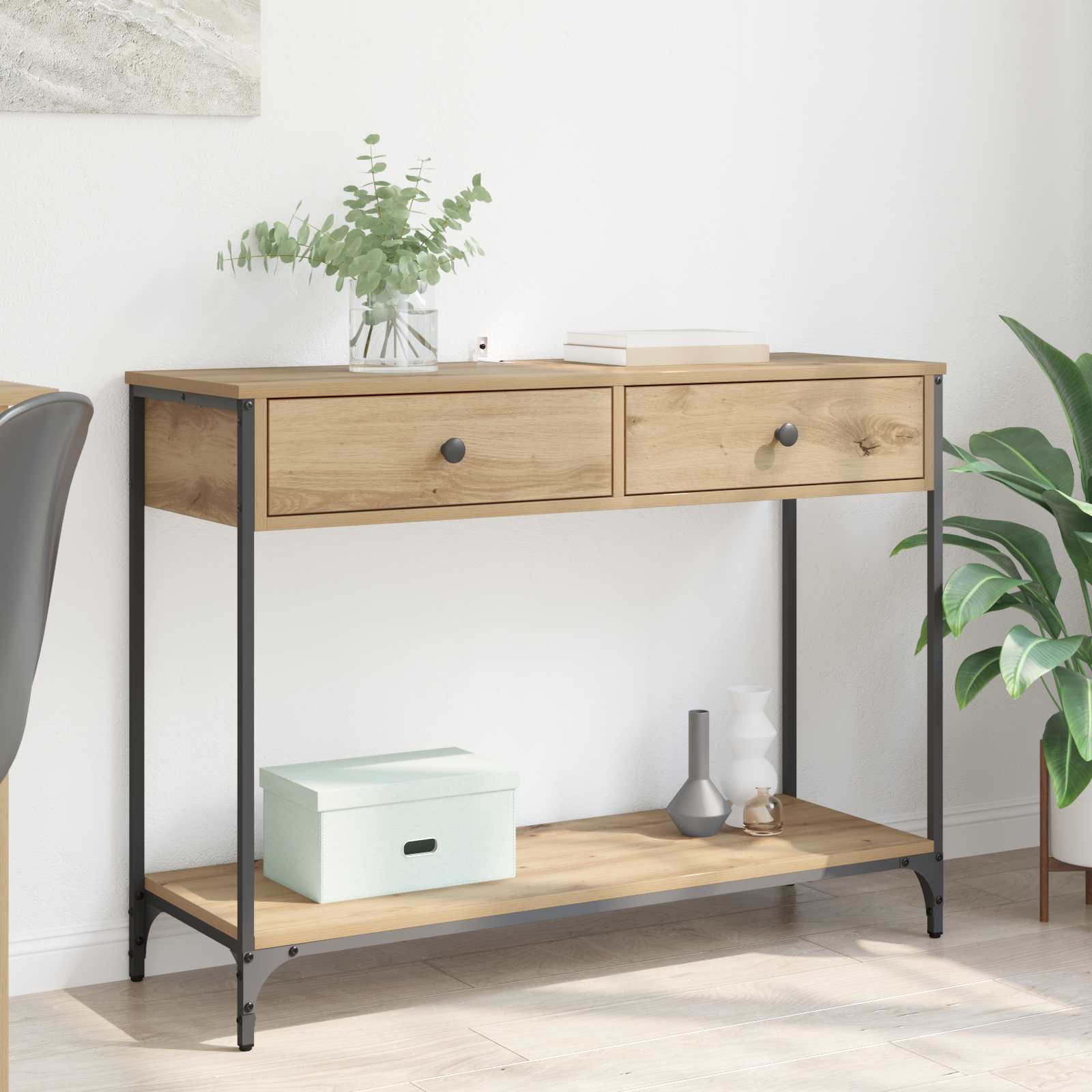 Table console avec tiroir Chêne artisanal 100 x 34,5 x 75 cm - XIOS