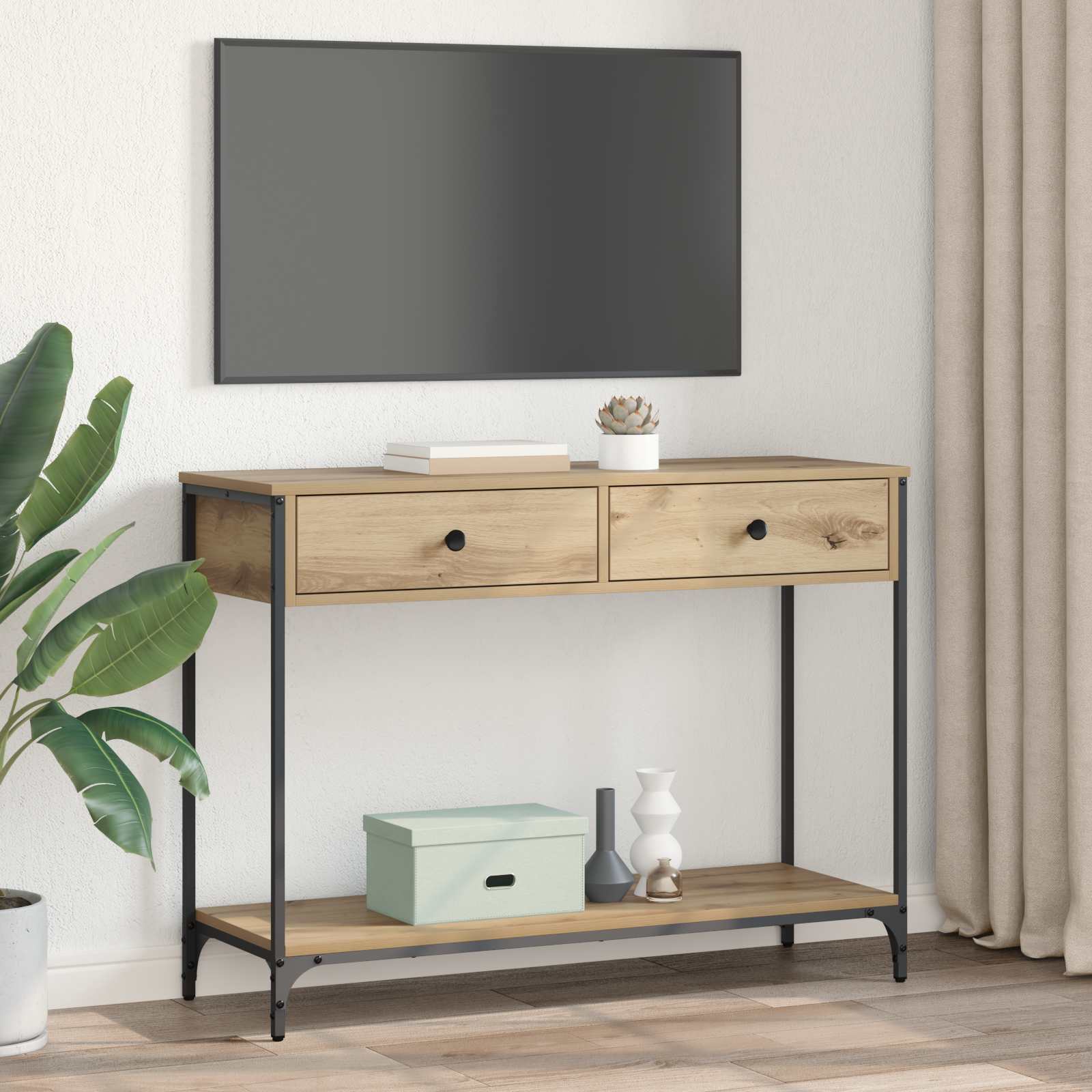 Table console avec tiroir Chêne artisanal 100 x 34,5 x 75 cm - XIOS