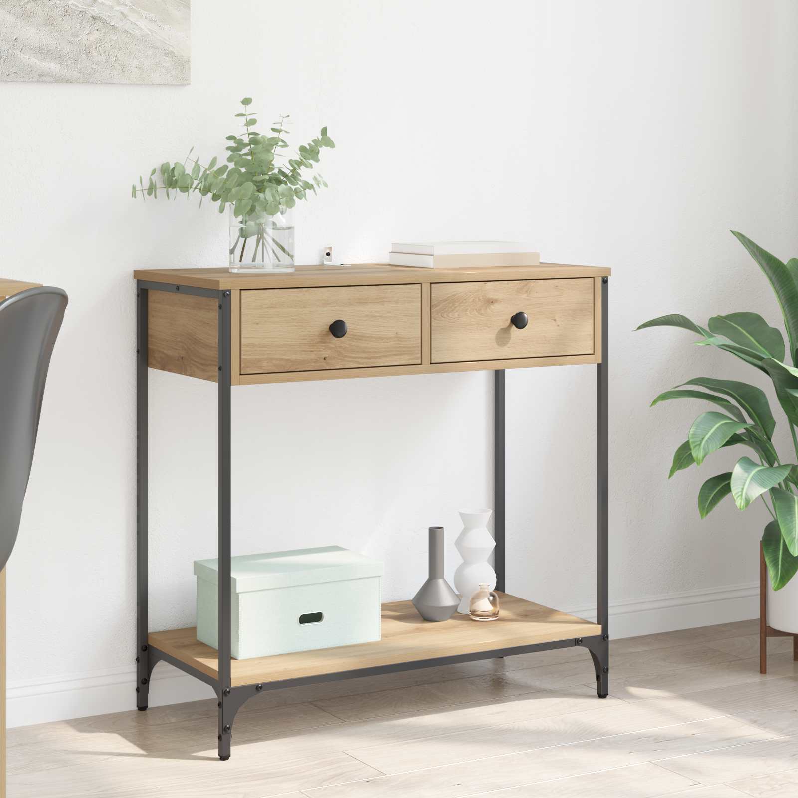 Table console avec tiroir Chêne artisanal 75 x 34,5 x 75 cm - XIOS