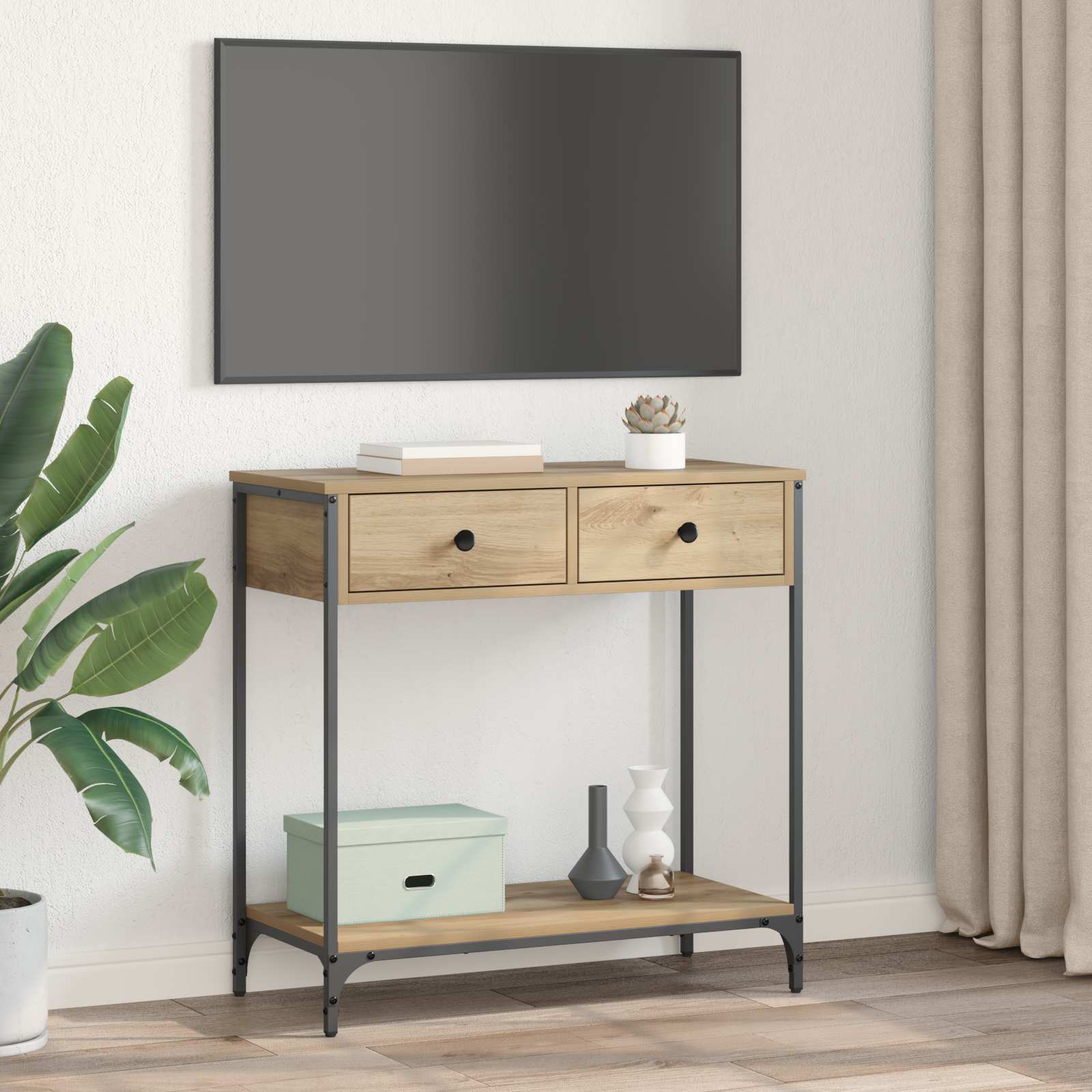 Table console avec tiroir Chêne artisanal 75 x 34,5 x 75 cm - XIOS