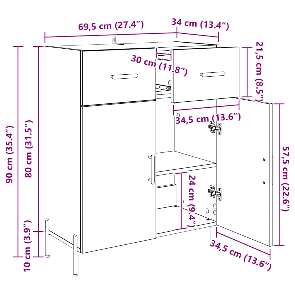 Buffet Bois Ancien 69,5 x 34 x 90 cm Bois d'ingénierie - XIOS