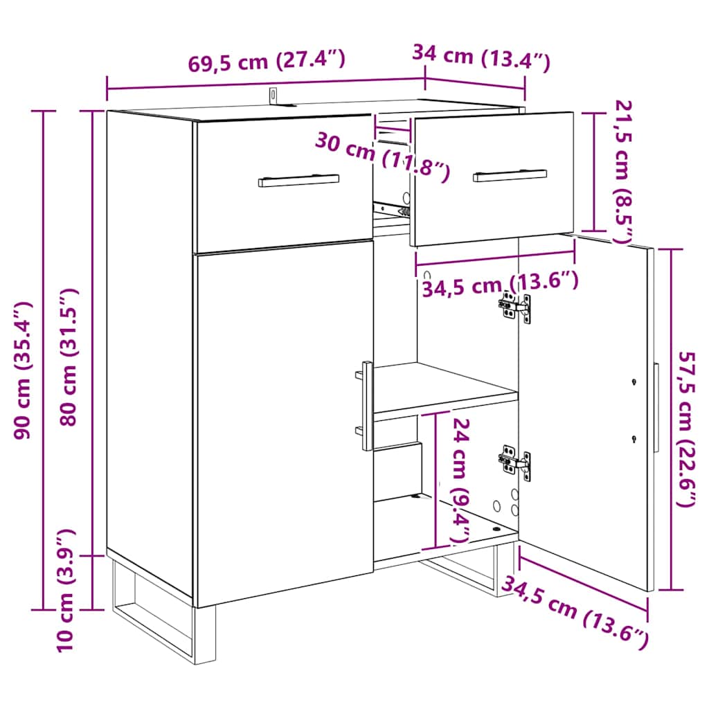 Buffet Chêne noir 69,5 x 34 x 90 cm Bois d'ingénierie - XIOS