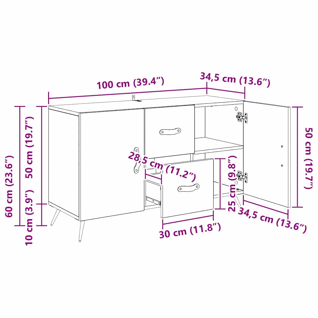 Buffet Chêne noir 100 x 36 x 60 cm Bois d'ingénierie - XIOS