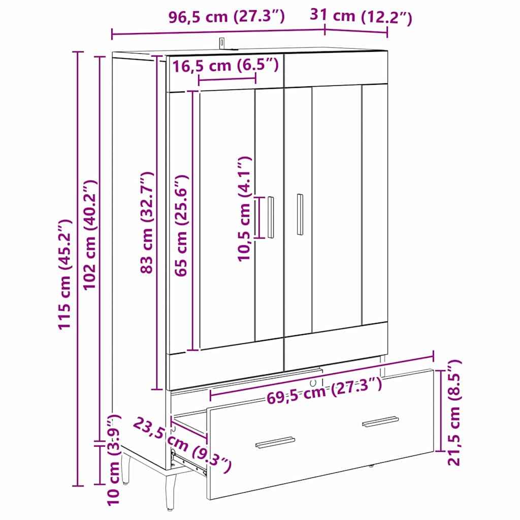 Haut Armoire avec tiroir Chêne artisanal 69,5 x 31 x 115 cm - XIOS