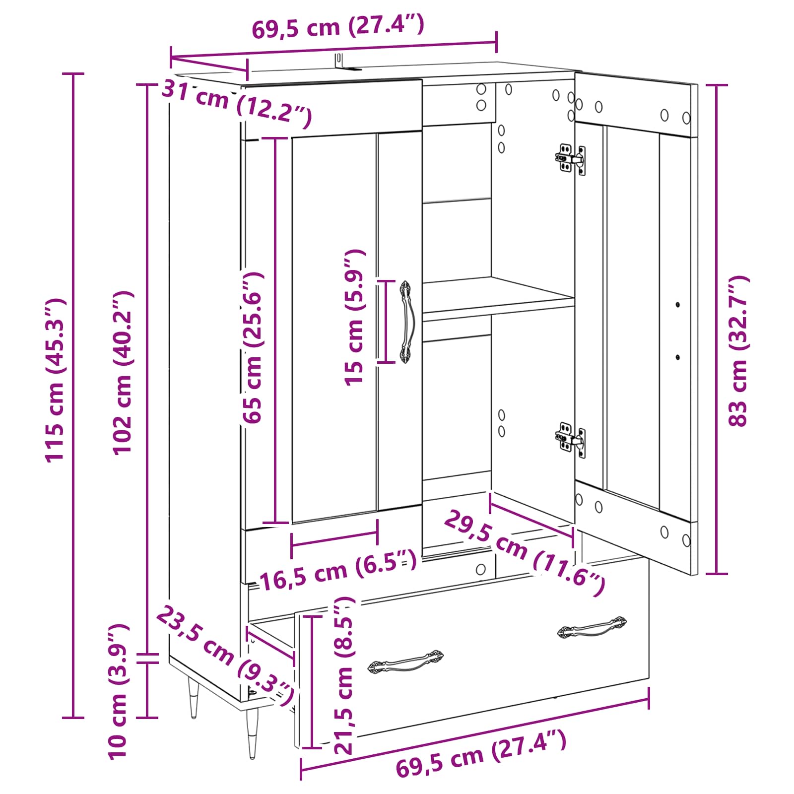 Haut Armoire avec tiroir Chêne artisanal 69,5 x 31 x 115 cm - XIOS