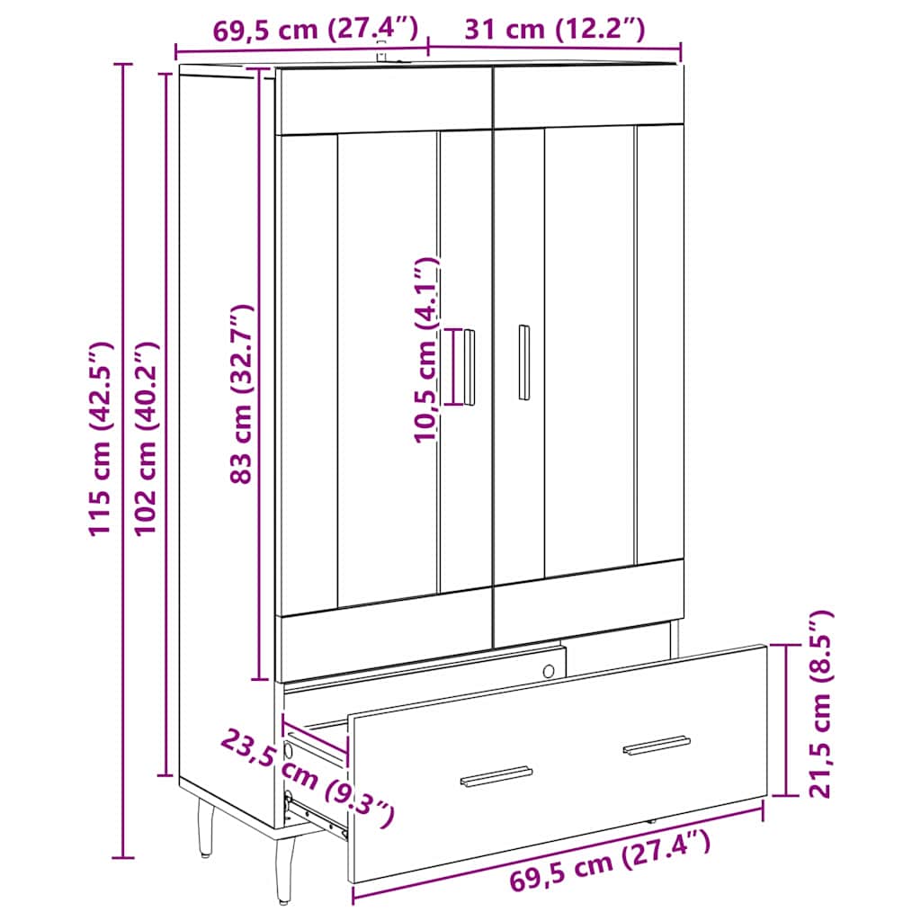 Haut Armoire Chêne noir 69,5 x 31 x 115 cm Bois d'ingénierie - XIOS