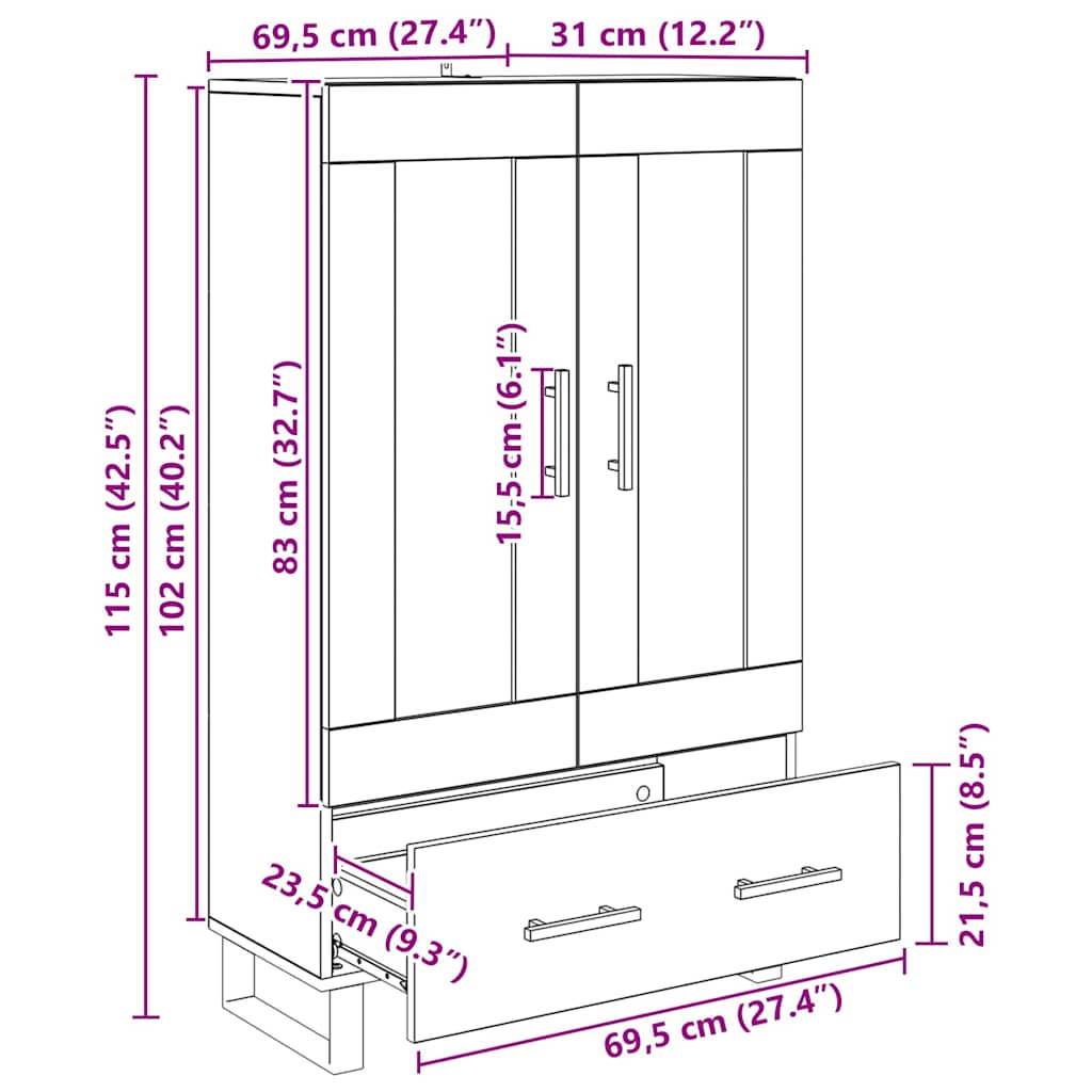 Haut Armoire avec tiroir Chêne artisanal 69,5 x 31 x 115 cm - XIOS