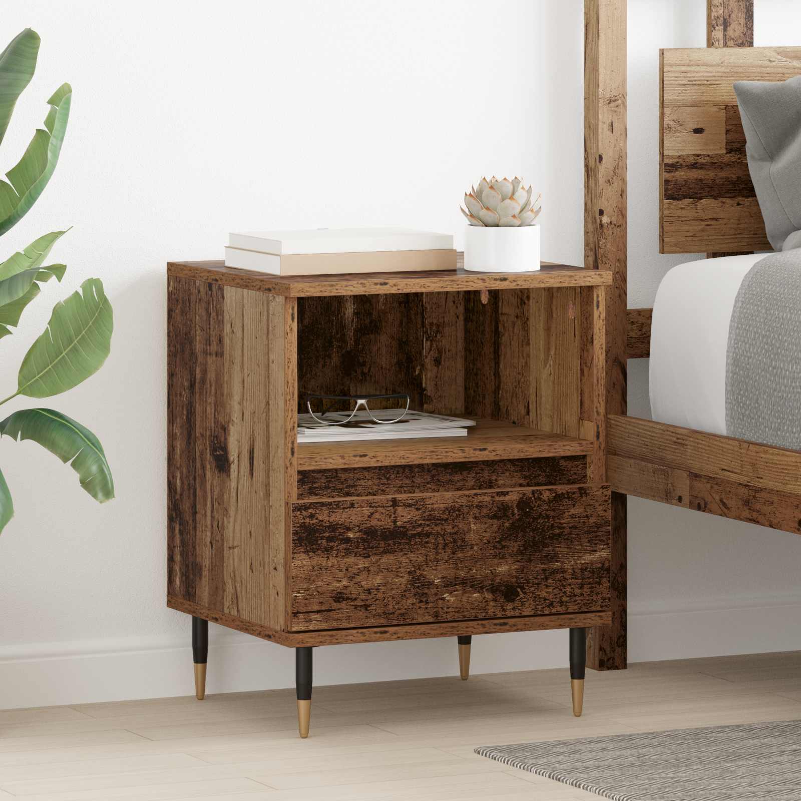 Cabinet de chevet avec tiroir 2 pcs Bois ancien 40 x 35 x 50 cm - XIOS