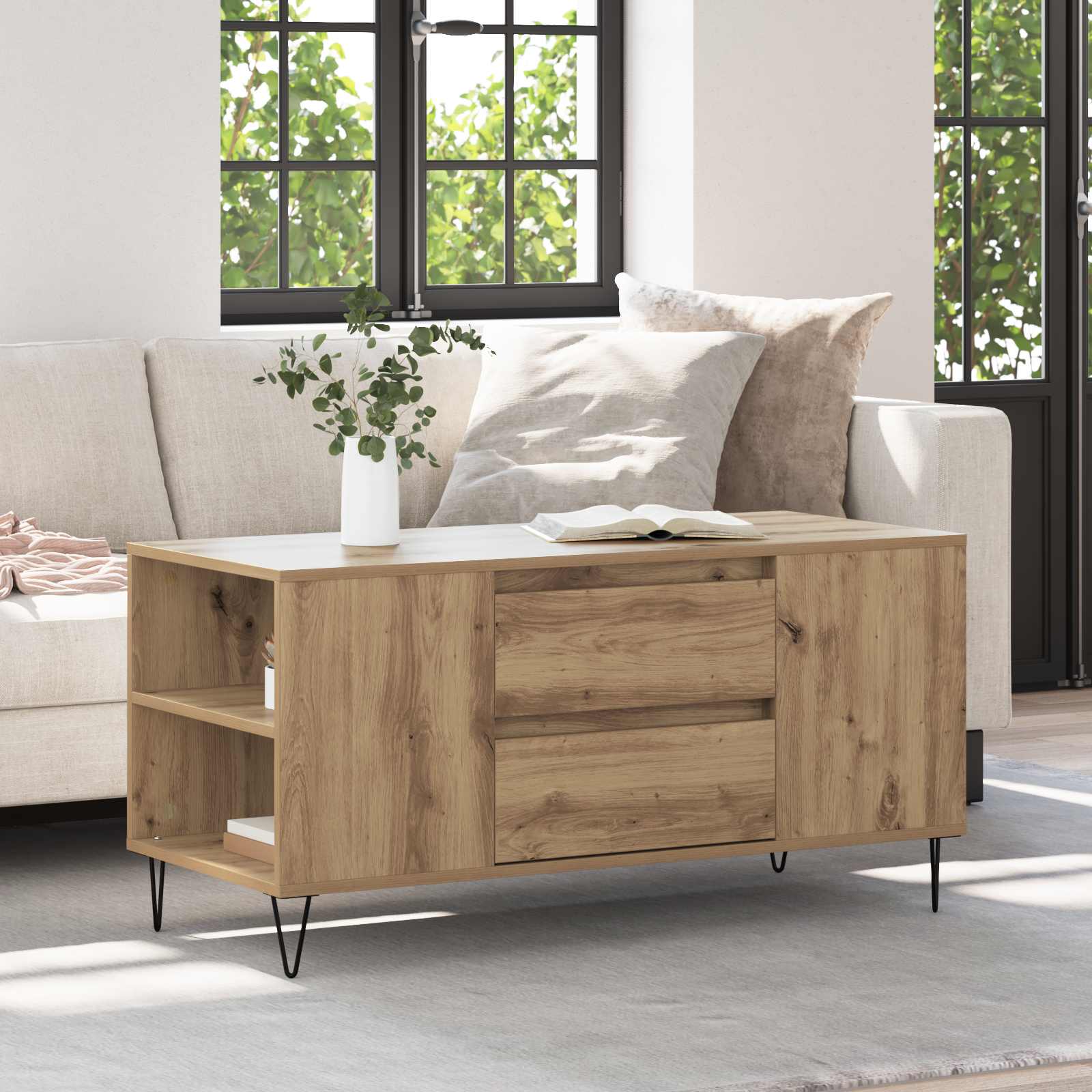 Table basse avec tiroir Chêne artisanal 102 x 44,5 x 50 cm - XIOS